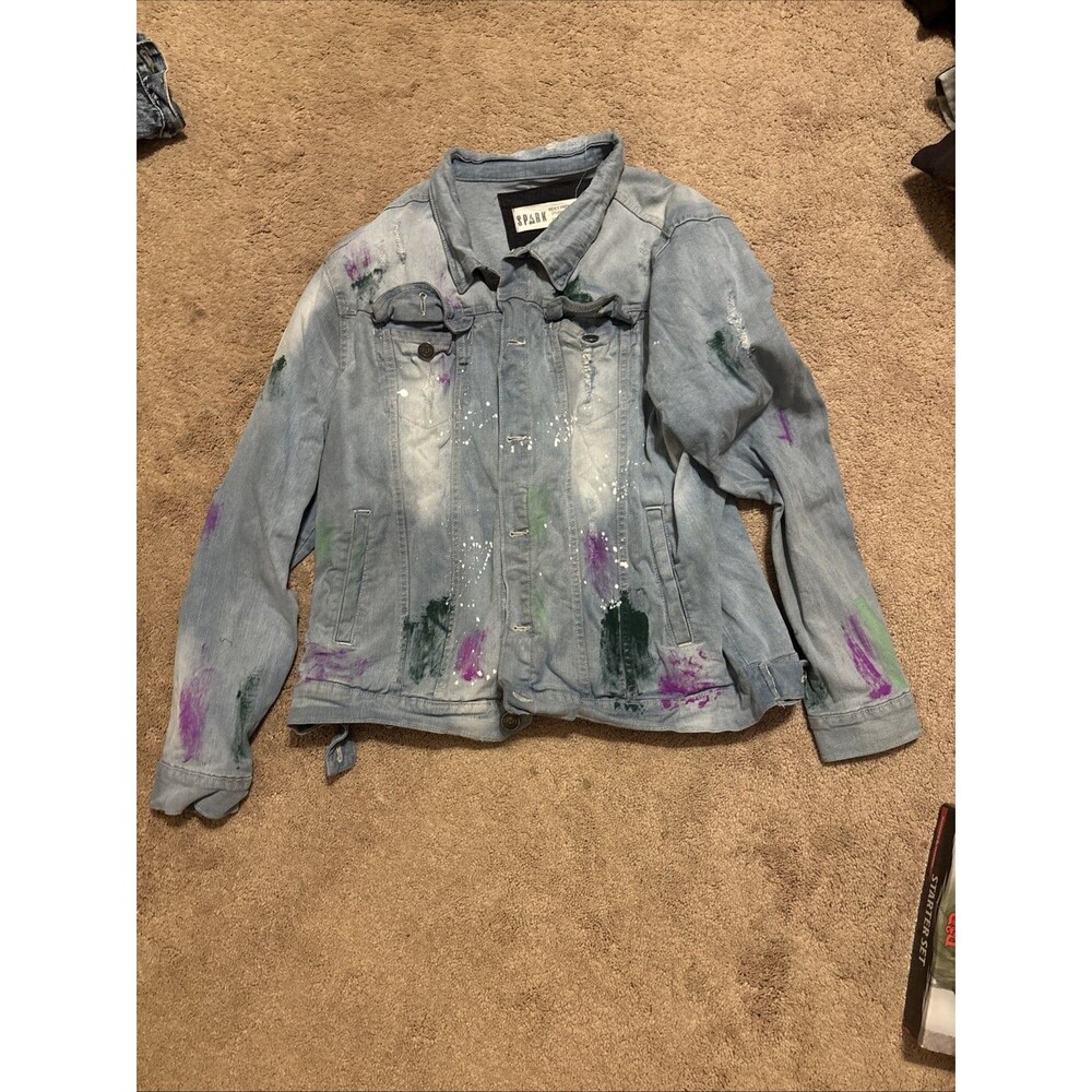 Spark Men's Premium Denim Blue Jean Jacket ARTIST edition Paint Size XL